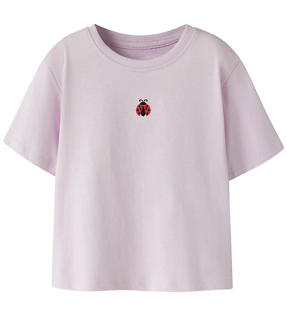 Name It T-shirt - NmfVictoria - Lavender Fog/Ladybug Embroidery