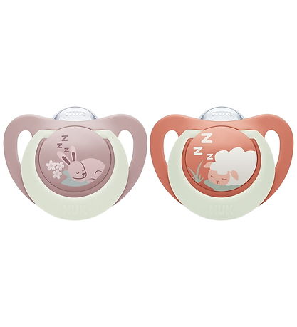 Nuk Sutter - 2-pak - First Choice Night - Bunny/Sheep - Rose/Rus