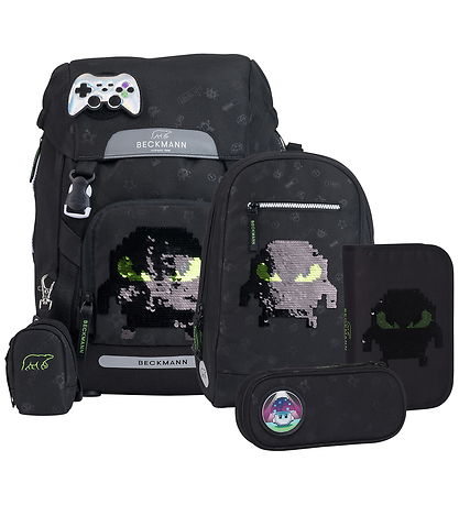 Beckmann Skoletaskesæt - Classic - Pixel - Sort