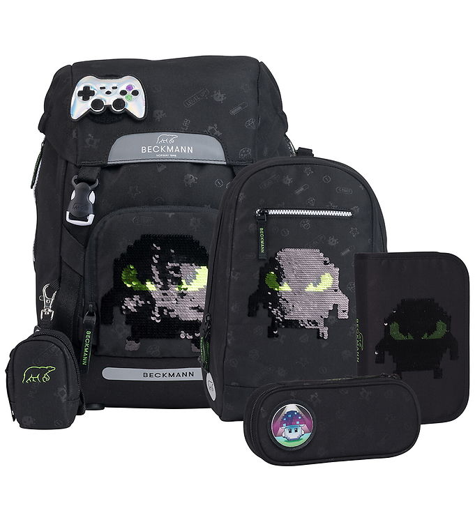 Beckmann Skoletaskesæt - Classic - Pixel - Sort