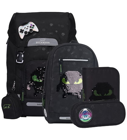 Beckmann Skoletaske - Classic Maxi - Pixel - Sort