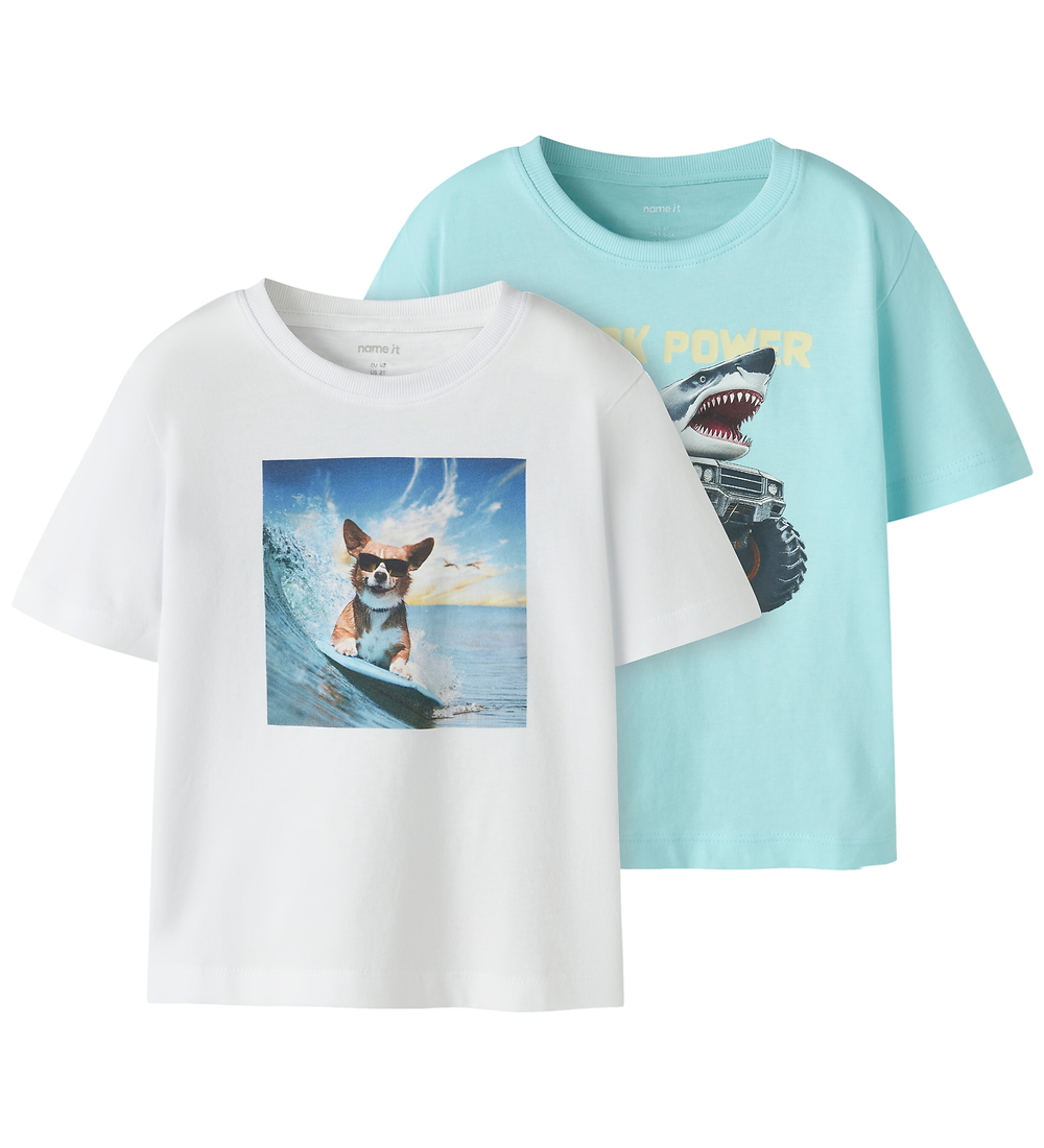 Name It T-Shirt - NmmVoto - 2er-Pack - Bright White/Limpet Shell - Name It - 3 Jahre (98) - T-Shirts