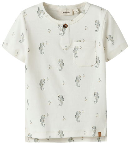 Lil Atelier T-shirt - Slim - NmmGayo - Coconut Milk/Seahorse