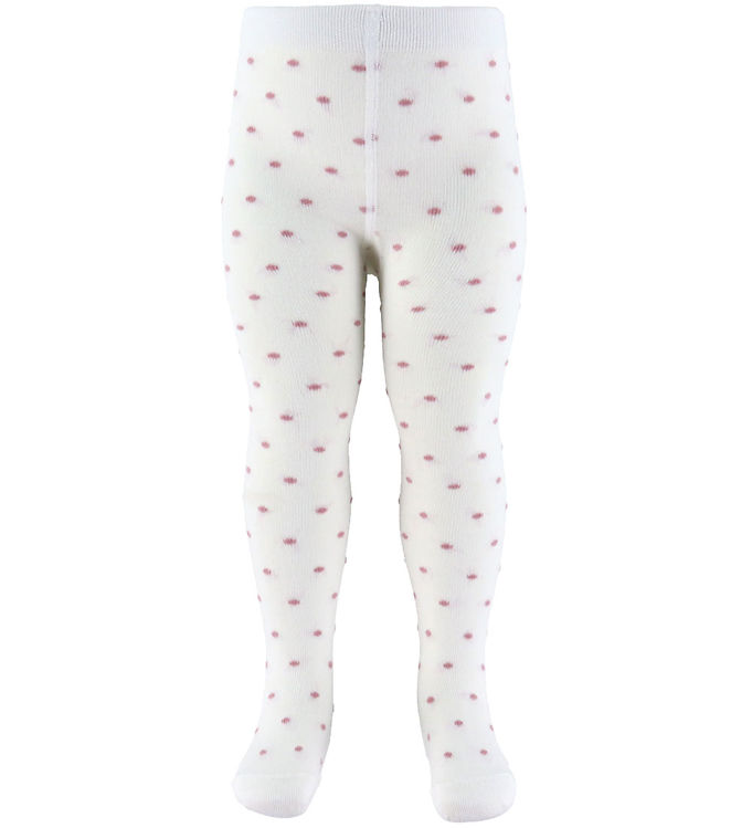 Fuzzies Strømpebukser - Off White/Rose m. Prikker