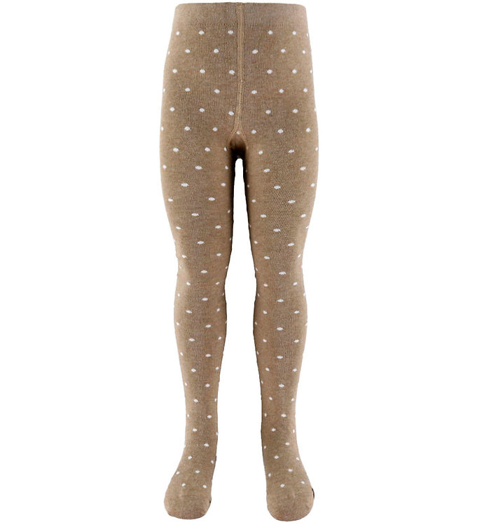 Fuzzies Strømpebukser - Beige Melange/Off White m. Prikker