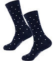 Fuzzies Strømper - 2-pak - Navy/Off White m. Prikker