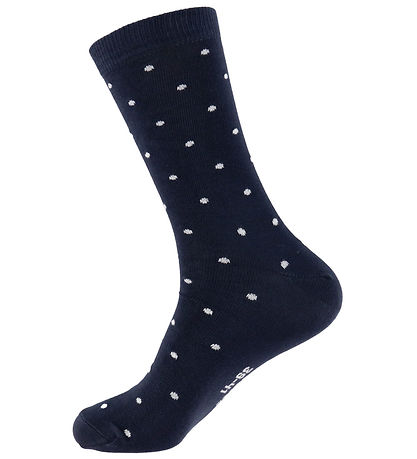 Fuzzies Strømper - 2-pak - Navy/Off White m. Prikker