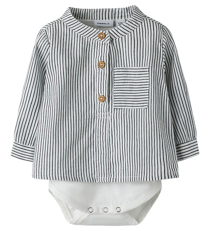 Name It Skjortebody l/æ - NbmFar - Cloud Dancer/Navy Blazer billede