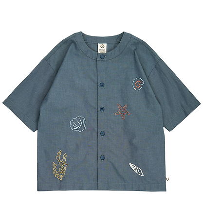 Müsli Skjorte - Sea - Chambray m. Broderi