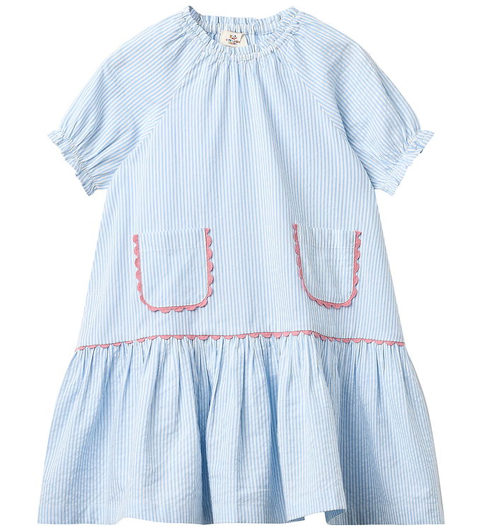 BÆK OG BØLGE KJOLE MED LOMMER - SKY BLUE W CREAM STRIPE - SKY BLUE W CREAM STRIPE / 104