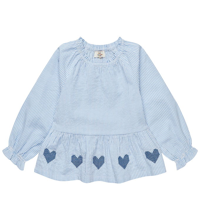 Bæk og bølge bluse med broderi - Sky Blue w. Cream Stripe - Sky Blue w. Cream Stripe / 110