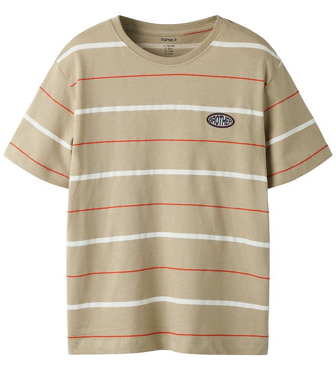 Name It Fritz - T-shirt - Beige/Hvid - 146-152