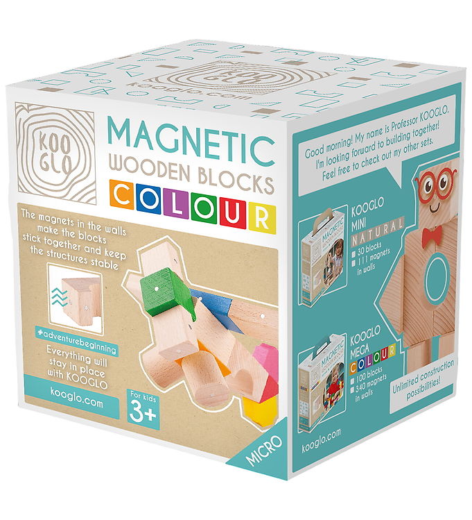 Kooglo Magnetiske Byggeklodser - Træ - 14 stk. - Micro Colour Fl