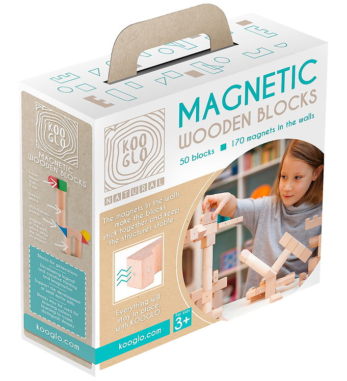 Kooglo Magnetiske Byggeklodser - Træ - 50 Stk. - Basic Natural