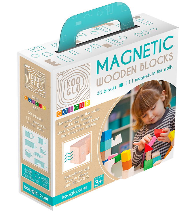 Kooglo Magnetiske Byggeklodser - Træ - 30 Stk. - Mini Colour