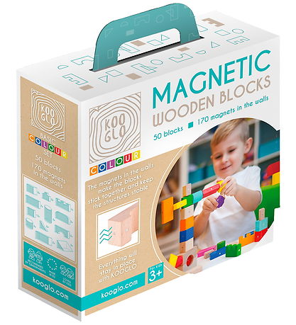 Kooglo Magnetiske Træblokke - Basic Color - 50 Stk.