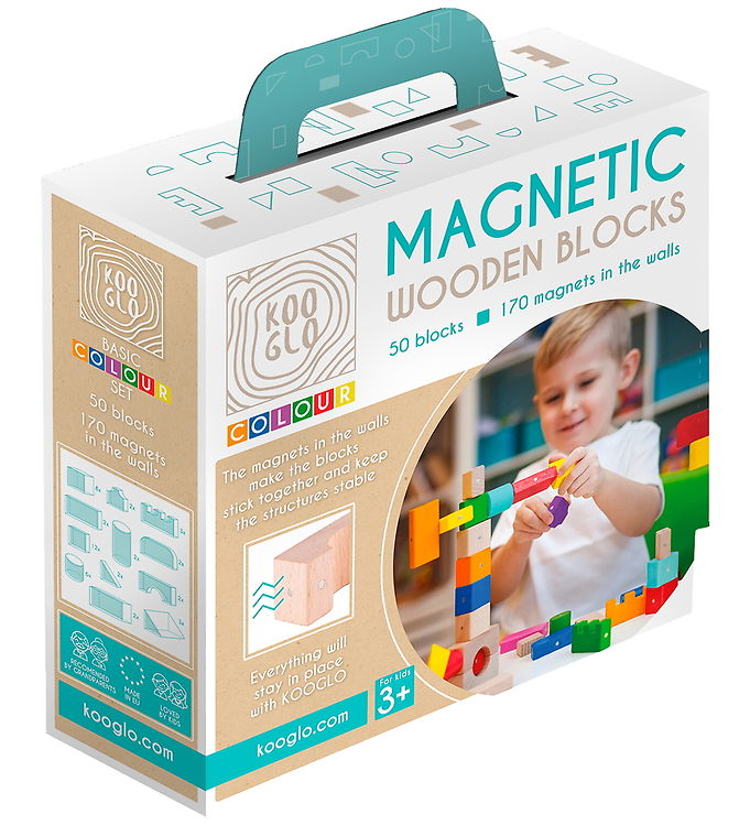 Kooglo Magnetiske Byggeklodser - Træ - 50 Stk. - Basic Colour