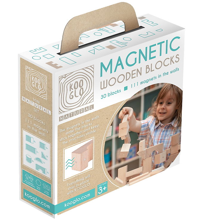 Kooglo Magnetiske Byggeklodser - Træ - 30 Stk. - Mini Natural