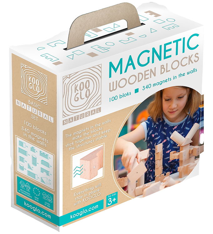 Kooglo Magnetiske Byggeklodser - Træ - 100 Stk. - Mega Natural