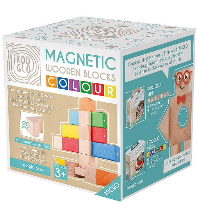 Kooglo Magnetiske Byggeklodser - Træ - 17 Stk. - Micro Colour Sk