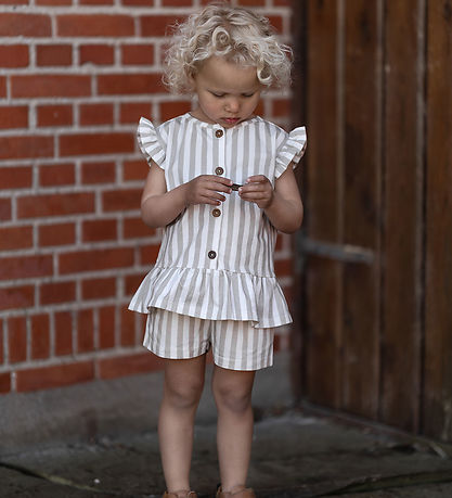 Hanevild T-shirt - Striped Frilled - Summer Sand