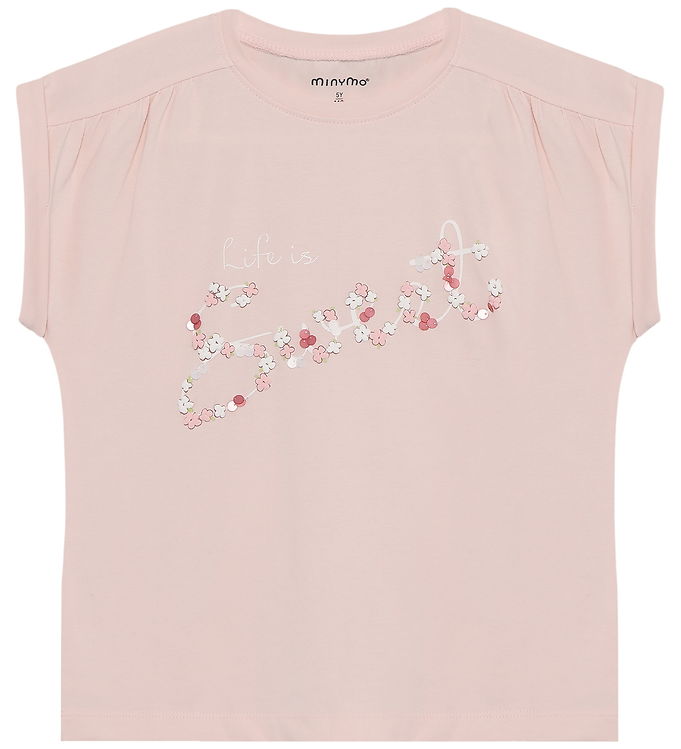 Minymo T-shirt - Peach Blush m. Blomster