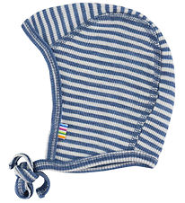 Joha Babyhjelm - Uld/Silke - Rib - Blå/Stribet