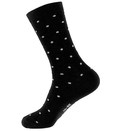 Fuzzies Strømper - 2-pak - Black/Light Grey m. Prikker