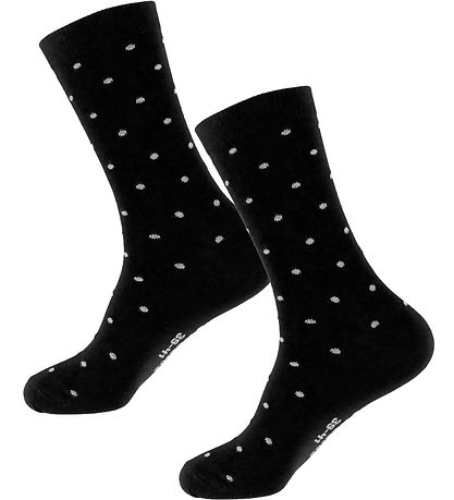 Fuzzies Strømper - 2-pak - Black/Light Grey m. Prikker