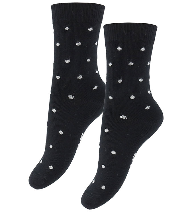 Fuzzies Strømper - 2-pak - Black/Light Grey m. Prikker