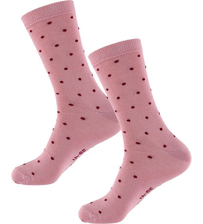 Fuzzies Strømper - 2-pak - Rose/Burgundy m. Prikker