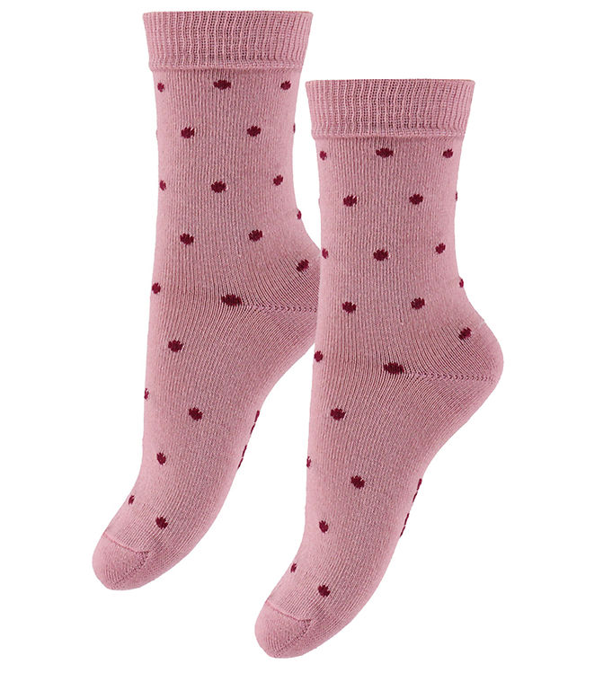 Fuzzies Strømper - 2-pak - Rose/Burgundy m. Prikker