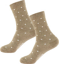 Fuzzies Strømper - 2-pak - Beige Melange/Off White m. Prikker