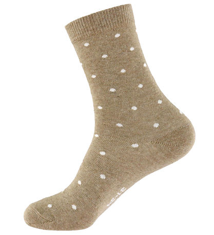Fuzzies Strømper - 2-pak - Beige Melange/Off White m. Prikker