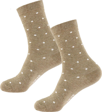 Fuzzies Strømper - 2-pak - Beige Melange/Off White m. Prikker