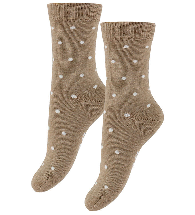 Fuzzies Strømper - 2-pak - Beige Melange/Off White m. Prikker