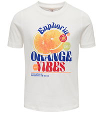 Kids Only T-shirt - KogBolette - Cloud Dancer/Orange Vibes