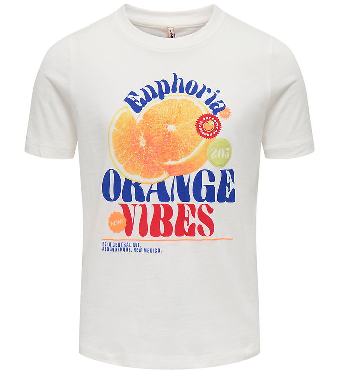 Kids Only T-shirt - KogBolette - Cloud Dancer/Orange Vibes