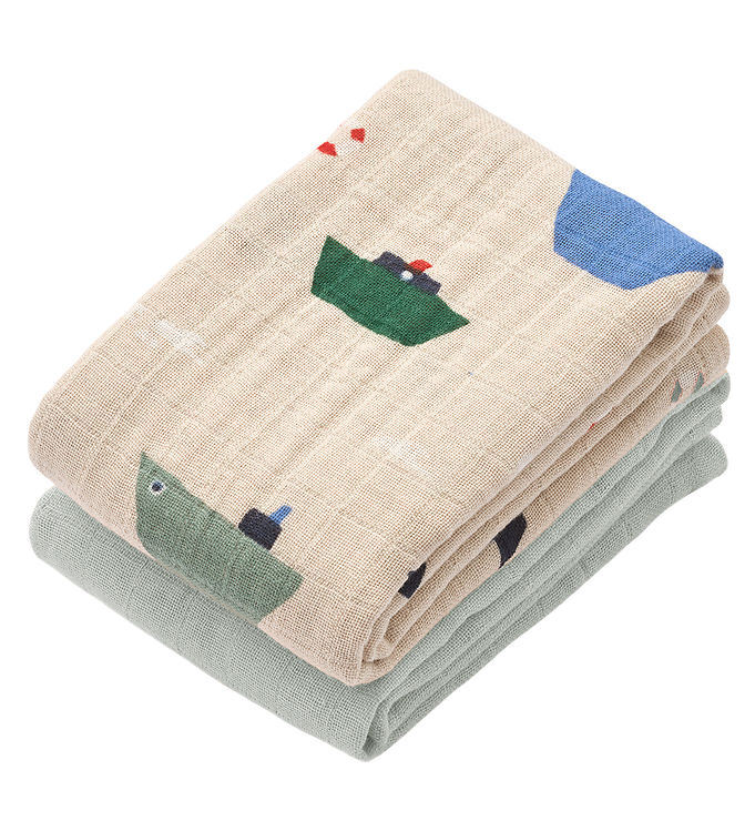 Liewood Lewis muslin tæppe 2-pack 65x65 cm Sailing-dove blue mix