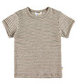 Joha T-shirt - Uld/Silke - Rib - Mørk Beige/Stribet