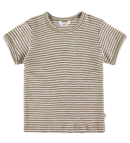 Joha T-shirt - Uld/Silke - Rib - Mørk Beige/Stribet