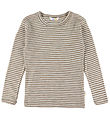 Joha Bluse - Uld/Silke - Rib - Mørk Beige/Stribet