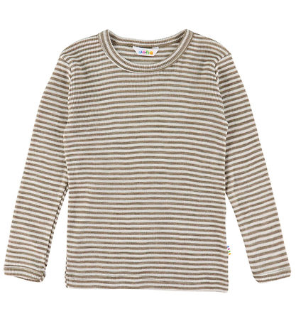 Joha Bluse - Uld/Silke - Rib - Mørk Beige/Stribet