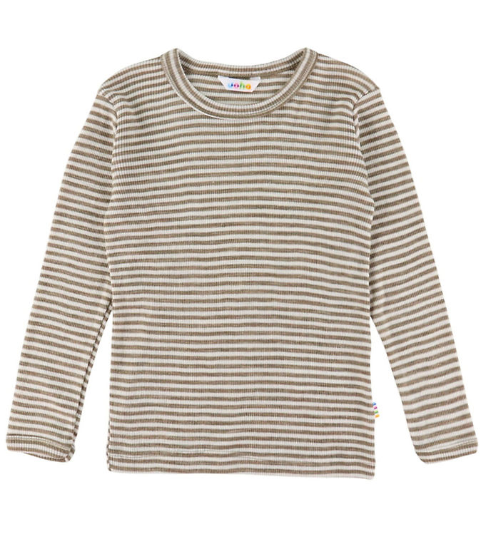 Joha Bluse - Uld/Silke - Rib - Mørk Beige/Stribet