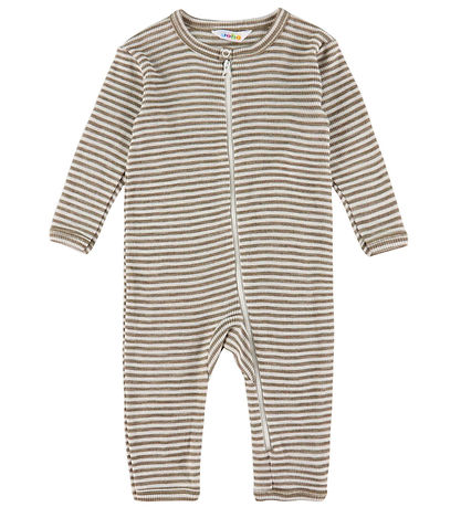 Joha Heldragt - Uld/Silke - Rib - Mørk Beige/Stribet