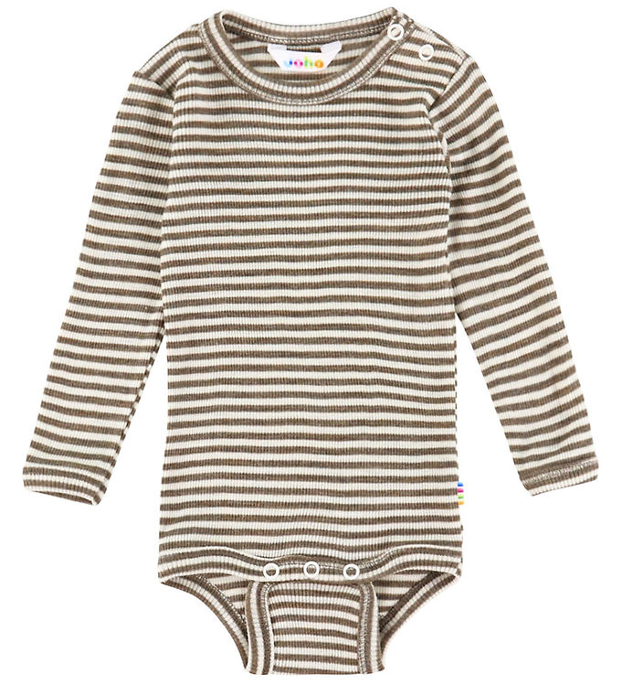 Joha Body l/æ - Uld/Silke - Rib - Mørk Beige/Stribet