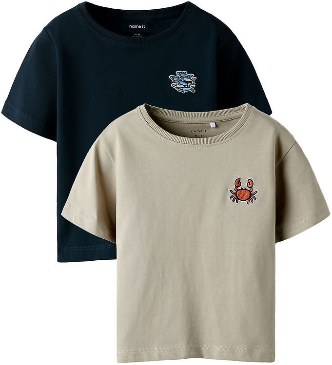 Name It T-shirts - NmmFrank - 2-pak - Aluminium/Salute