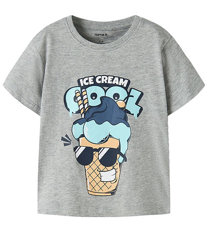 Name It T-shirt - 2-pak - NmmVagno - Grey Melange/Navy Blazer