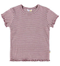 Joha T-shirt - Uld/Silke - Rib - Lyng/Stribet