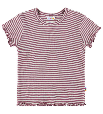 Joha T-shirt - Uld/Silke - Rib - Lyng/Stribet